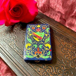 Antique 1920s Art Deco Blue Leather Vashe Powder & Rouge Compact